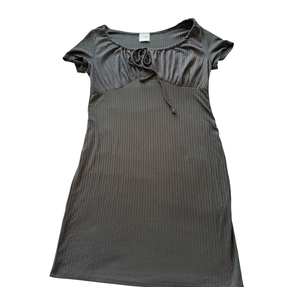 Livi by Olivia Rae Ribbed Knit Mini Dress Gray Milkmaid Empire Waist Large